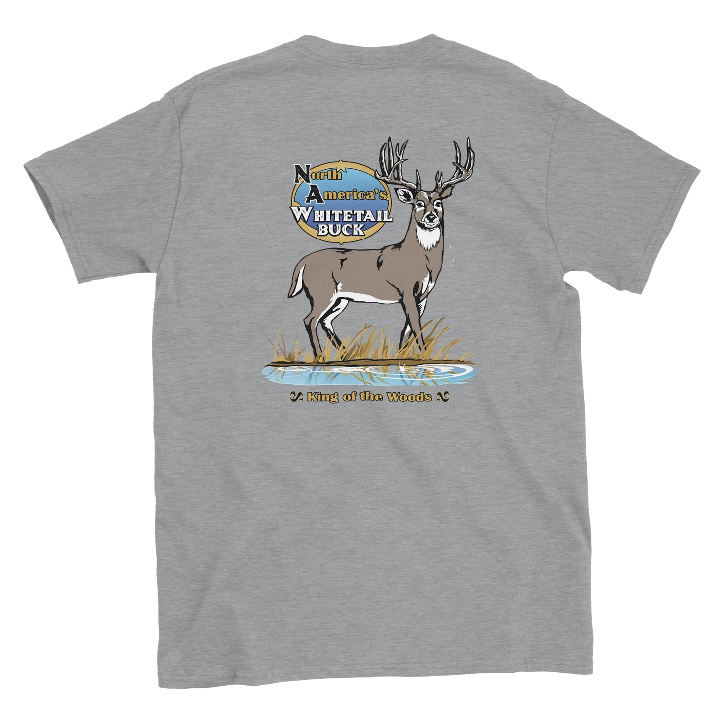 Adult "North American White Tail Buck" Classic Short Sleeve Unisex T-shirt print Sport Grey