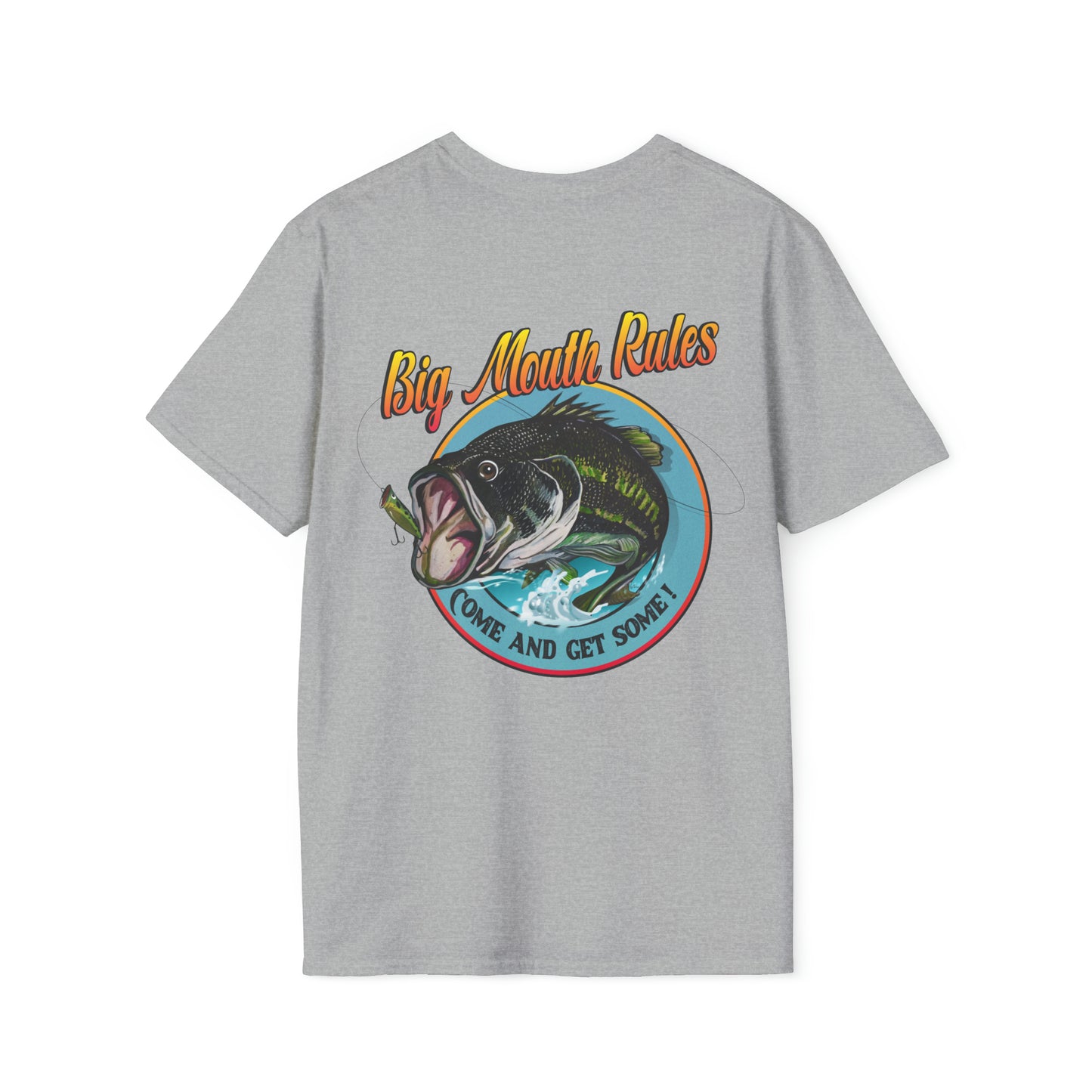 Adult "Big Mouth Rules " Bass Short Sleeve T shirt print Sport Grey