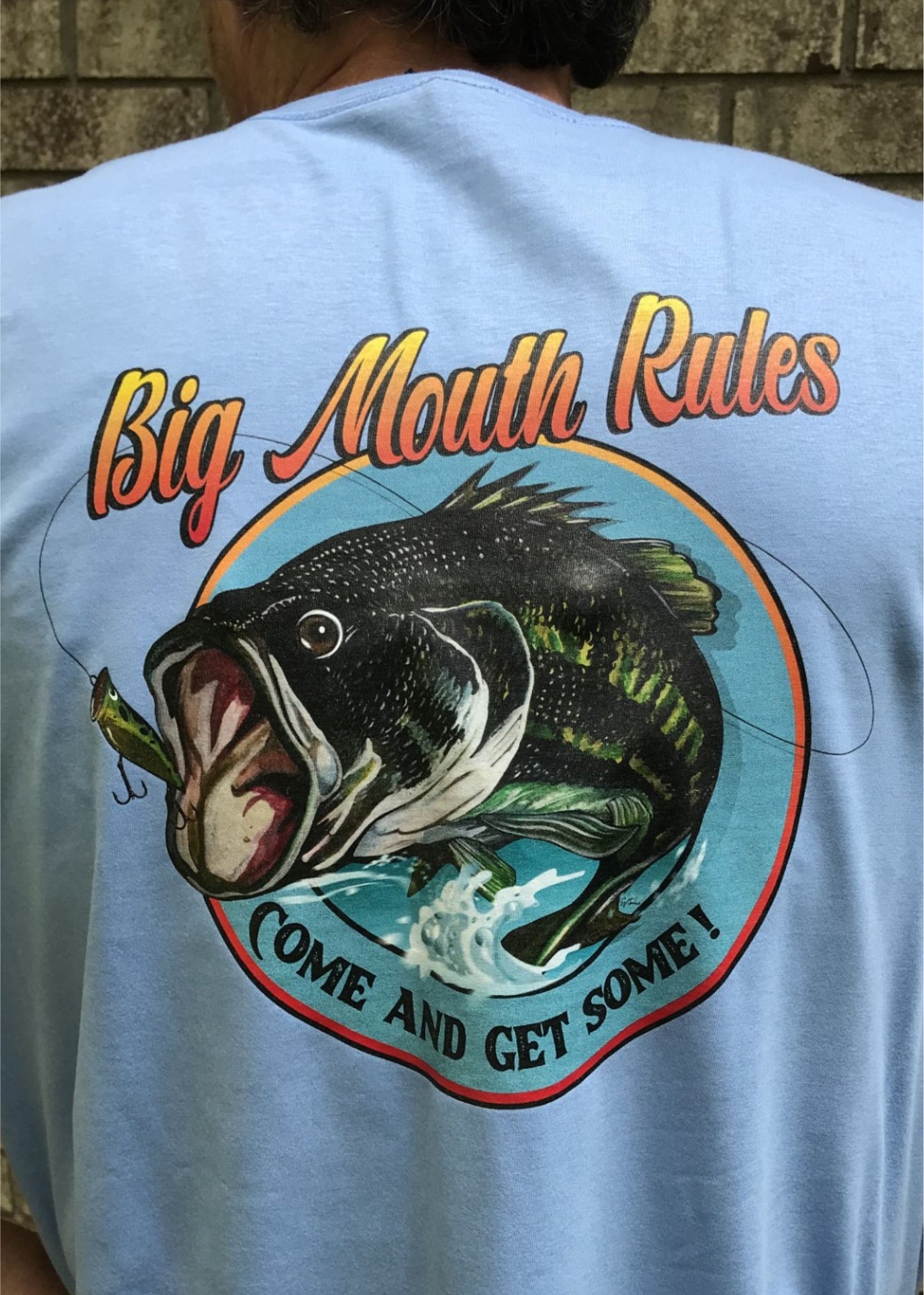 Adult "Big Mouth Rules " Bass Short Sleeve T shirt print Carolina Blue