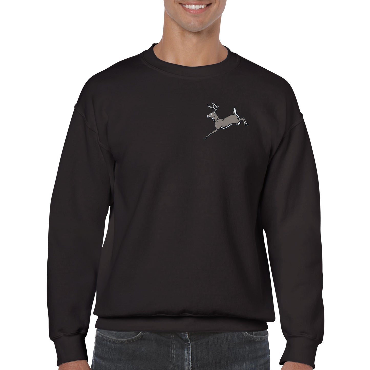 Adult "North American White Tail Buck" Sweat Shirt Print Dark Brown