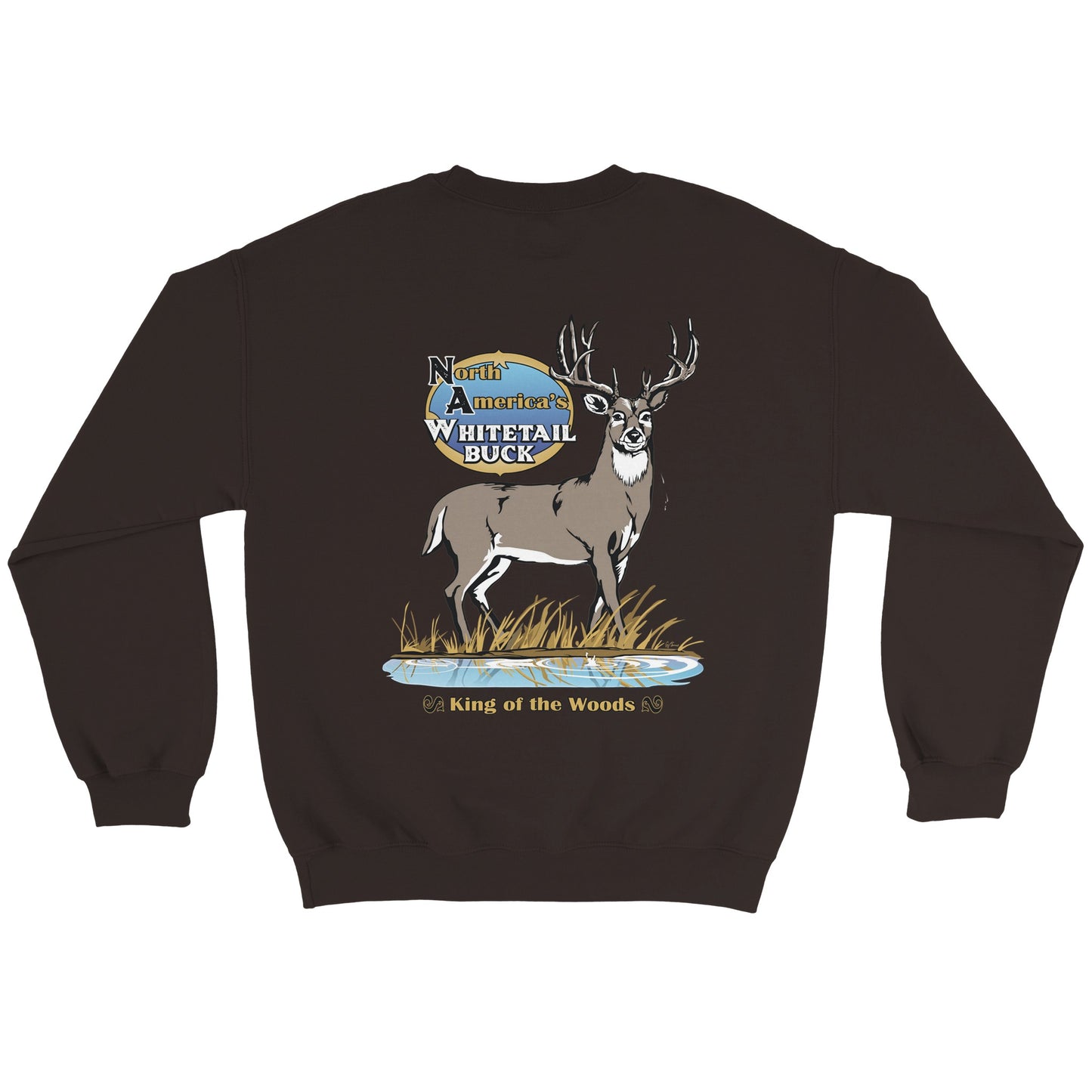 Adult "North American White Tail Buck" Sweat Shirt Print Dark Brown